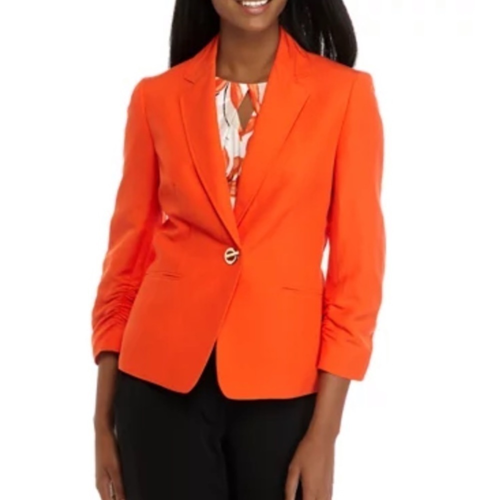 NewKASPER orange Ruched Sleeve Linen Jacket Size 4